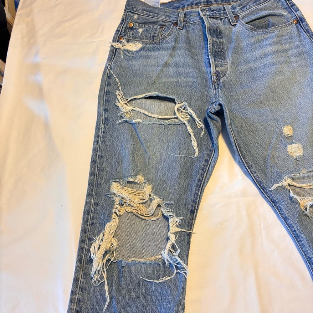 Levi's Light Blue Distressed Boot Cut Jeans - Picture 2 of 13